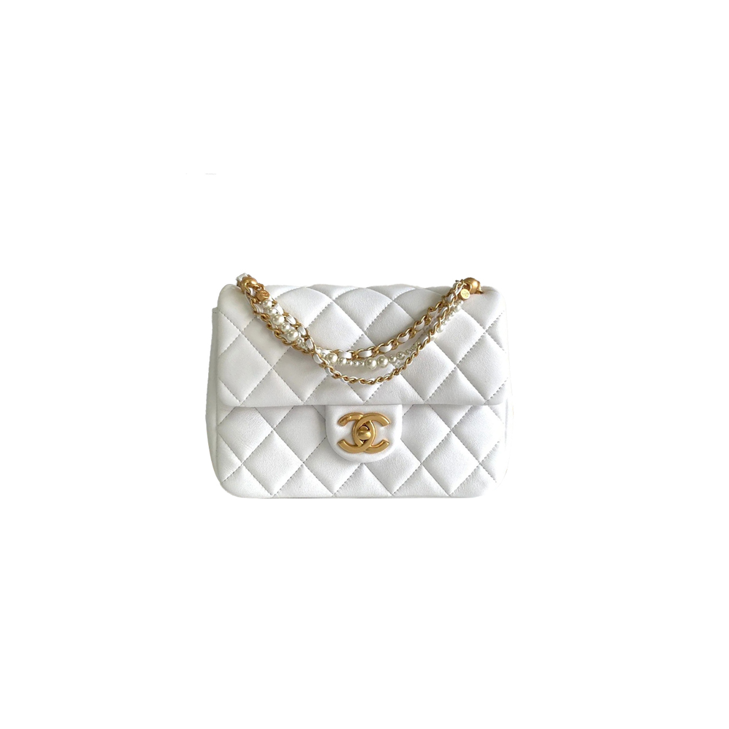 CHANEL MASTER MINI FLAP PEARL TWIST WHITE (17*12.5*5cm) 